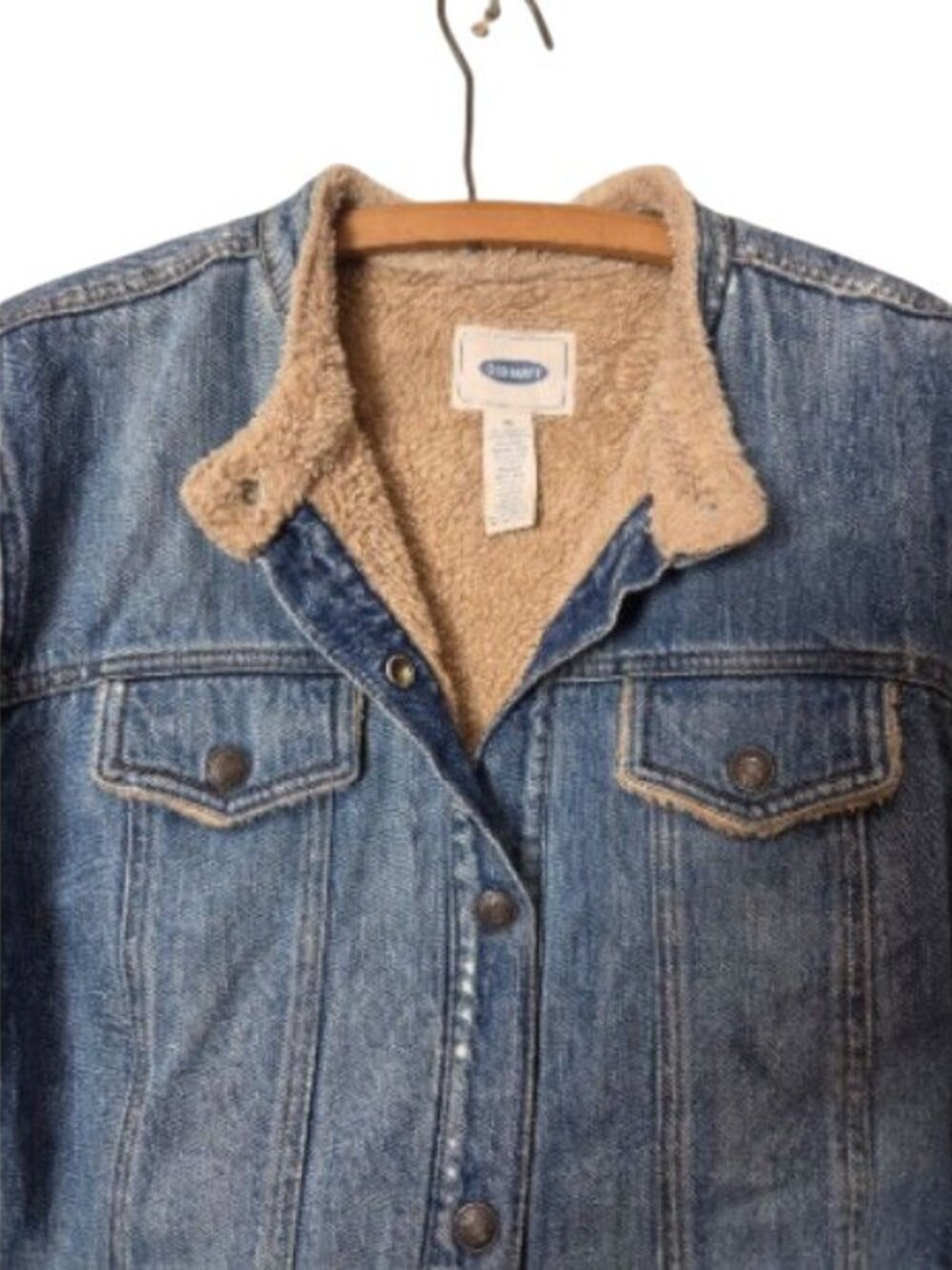 Vintage Old Navy Sherpa Lined Denim Jacket Medium Wash Blue Jean Trucker Coat - Picture 2 of 13